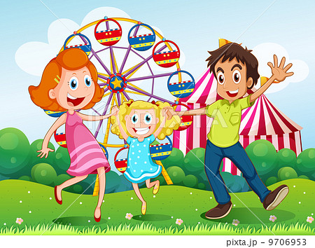 A happy family at the carnival in the hilltop A happy family at the carnival in the hilltop 9706953