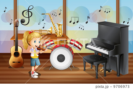 A female musician inside the room with musical instruments A female musician inside the room with musical instruments 9706973