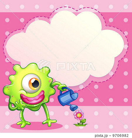 A green one-eyed monster watering the plant 9706982