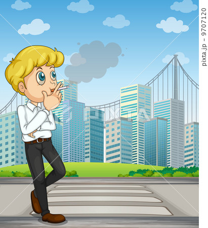 A man smoking near the pedestrian lane 9707120