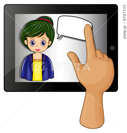 A lady inside a gadget with a rectangular callout 9707235