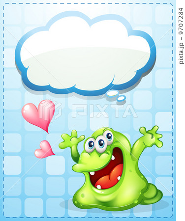 A happy green monster with an empty callout template 9707284
