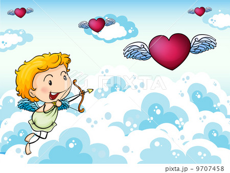 A sky with an angel and heart's with wings A sky with an angel and heart's with wings 9707458