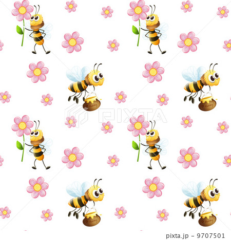 Seamless design with bees and flowers 9707501