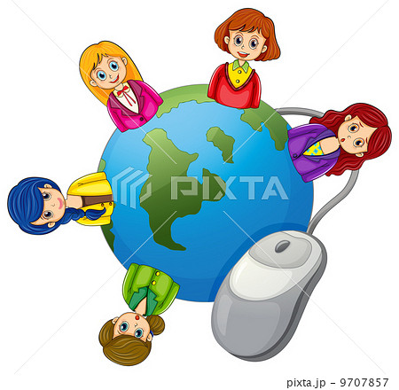 Ladies around the globe with a computer mouse Ladies around the globe with a computer mouse 9707857