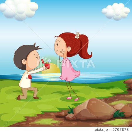 A boy making a marriage proposal at the riverbank A boy making a marriage proposal at the riverbank 9707878