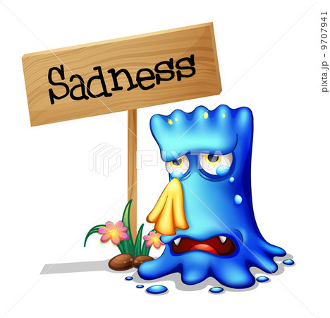 A very sad blue monster crying near a wooden signage A very sad blue monster crying near a wooden signage 9707941