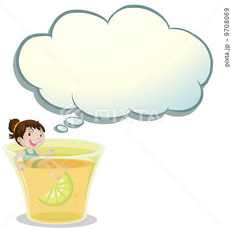A smiling child swimming on a glass of lemonade 9708069