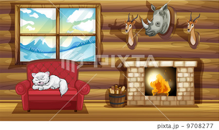 Stuffed head decorations at the living room near the fireplace 9708277