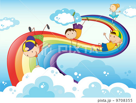 Stickmen playing with the rainbow Stickmen playing with the rainbow 9708355