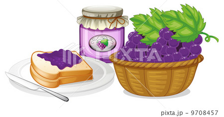 A basket of grapes, jam and a sandwich A basket of grapes, jam and a sandwich 9708457