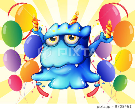 A blue monster balancing the candles in the middle of the balloo A blue monster balancing the candles in the middle of the balloo 9708461
