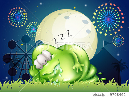 A fat monster sleeping at the carnival in the middle of the nigh A fat monster sleeping at the carnival in the middle of the nigh 9708462
