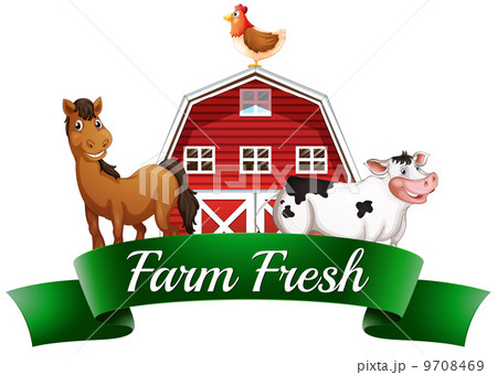 Farm animals, a barnhouse and a signboard 9708469