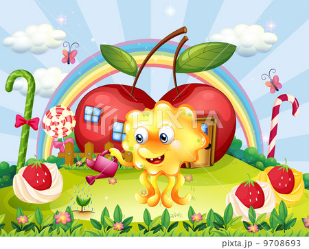 A monster at the hilltop watering the plants 9708693