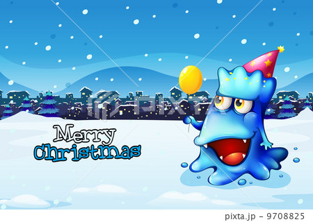 A christmas card template with a happy blue monster A christmas card template with a happy blue monster 9708825