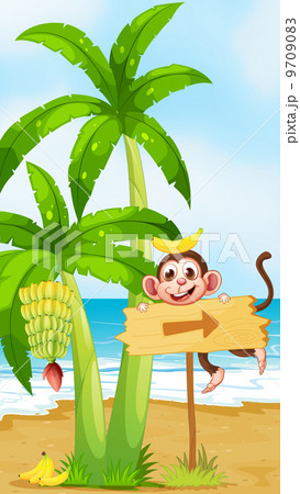 A beach with a monkey near the banana plant 9709083