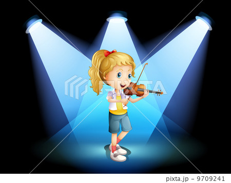 A stage with a young girl playing with her violin 9709241