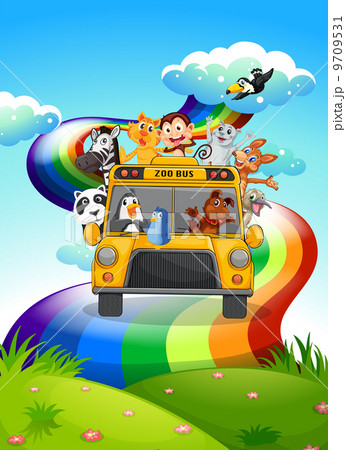 A zoo bus travelling through the rainbow road A zoo bus travelling through the rainbow road 9709531