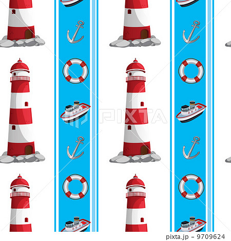 A seamless design with lighthouses and other things at the seapo A seamless design with lighthouses and other things at the seapo 9709624