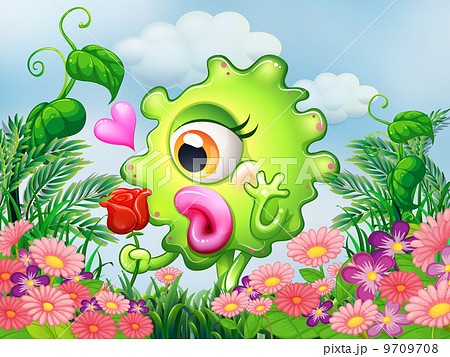 A one-eyed green monster at the garden 9709708