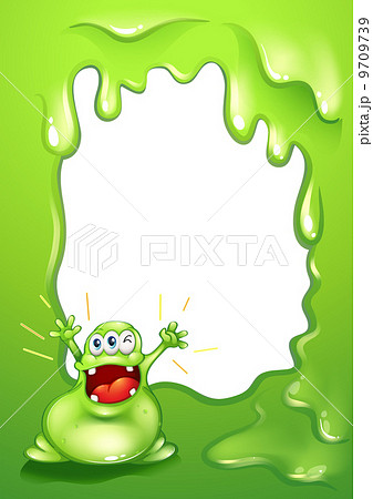 A green border template with a green monster shouting 9709739