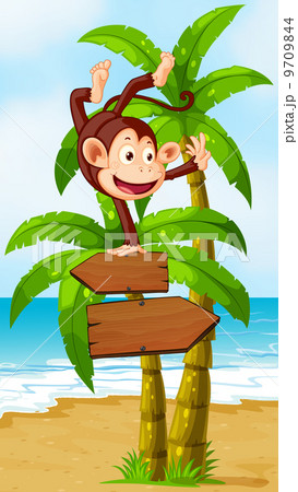 A monkey balancing at the top of the arrowboard...のイラスト素材 [9709844] - PIXTA