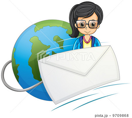 A smart-looking lady in the middle of the globe and the envelope A smart-looking lady in the middle of the globe and the envelope 9709868
