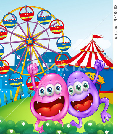 Two happy monsters near the carnival 9710088