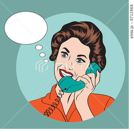 Popart comic retro woman talking by phone 9712868