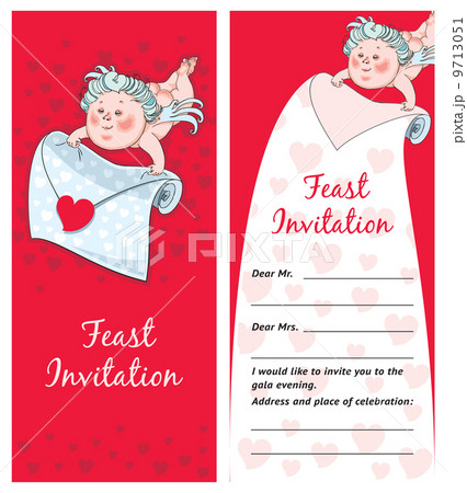 Cupid with a letter, Valentine`s day postcard, Invitation 9713051