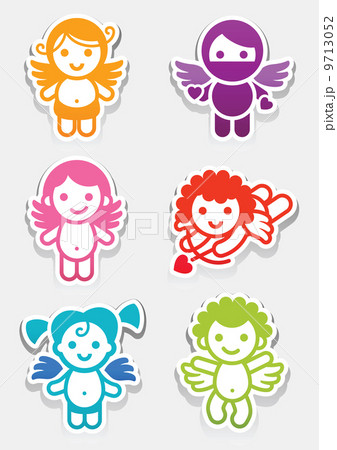 Colored stickers angel-set icons, collection symbols 9713052