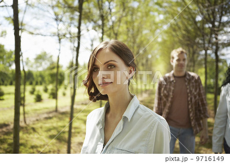 Friends on a woodland path in summer.  9716149
