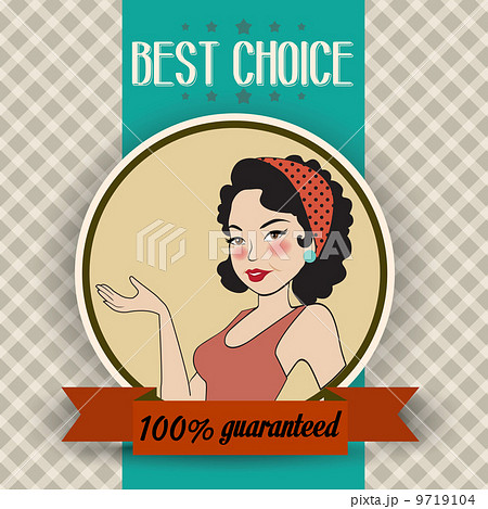 retro illustration of a beautiful woman and best choice message 9719104