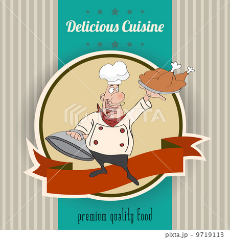 Retro illustration with cook and delicious cuisine message Retro illustration with cook and delicious cuisine message 9719113