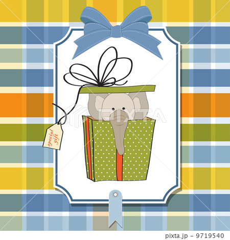 birthday card with elephant in gift box 9719540