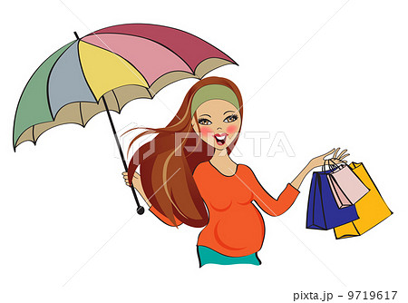 happy pregnant woman at shopping, isolated on white background 9719617