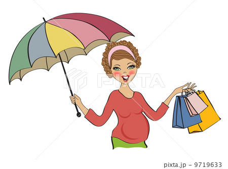 happy pregnant woman at shopping, isolated on white background 9719633