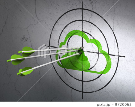 Computing concept: arrows in Cloud target on wall background Computing concept: arrows in Cloud target on wall background 9720062