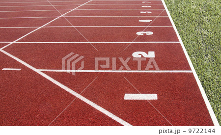 Running track with lanes over sky and clouds 9722144
