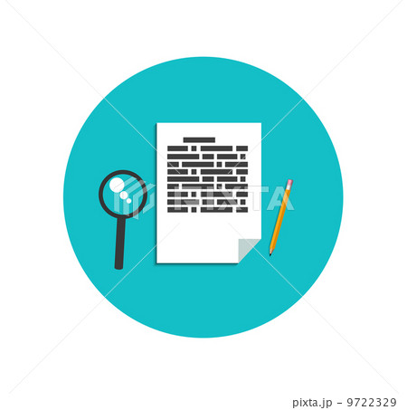 Flat magnifying glass with page and pencil 9722329