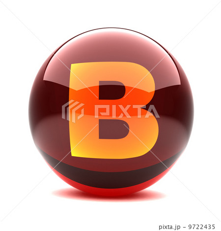 red glass sphere with orange letter inside - B 9722435