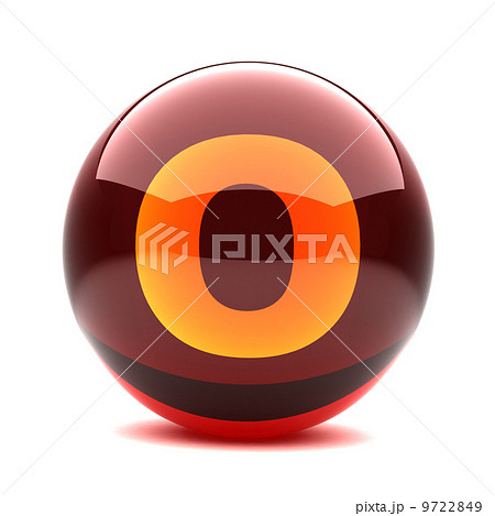 red glass sphere with orange letter inside - O red glass sphere with orange letter inside - O 9722849