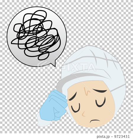 悩む食品工場作業員のイラスト素材