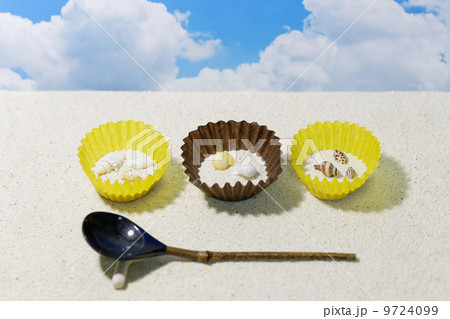 砂浜に貝殻とスプーン 9724099