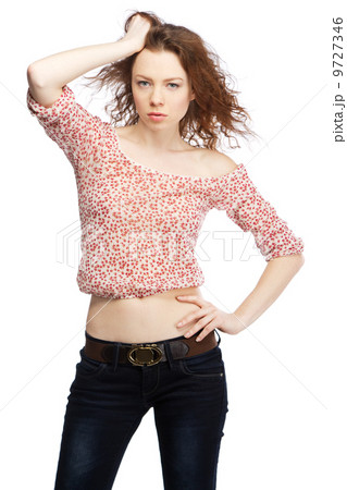 Beautiful red-haired model on white background Beautiful red-haired model on white background 9727346