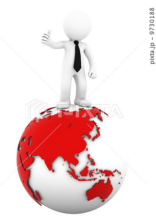 3d Businessman standing on earth globe 9730188