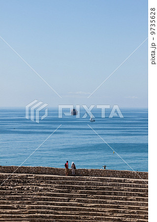 View on the sea from Tarragona roman colosseum View on the sea from Tarragona roman colosseum 9735628
