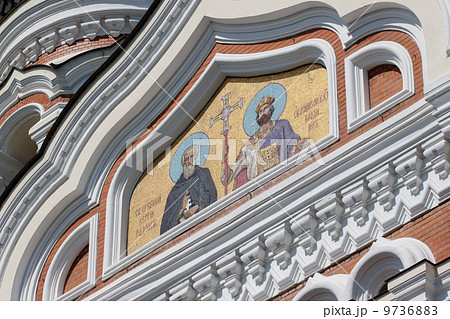 Golden mosaic icon on Cathedral in Tallinn, Estonia Golden mosaic icon on Cathedral in Tallinn, Estonia 9736883