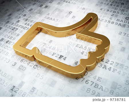 Social network concept: Golden Thumb Up on digital background 9738781